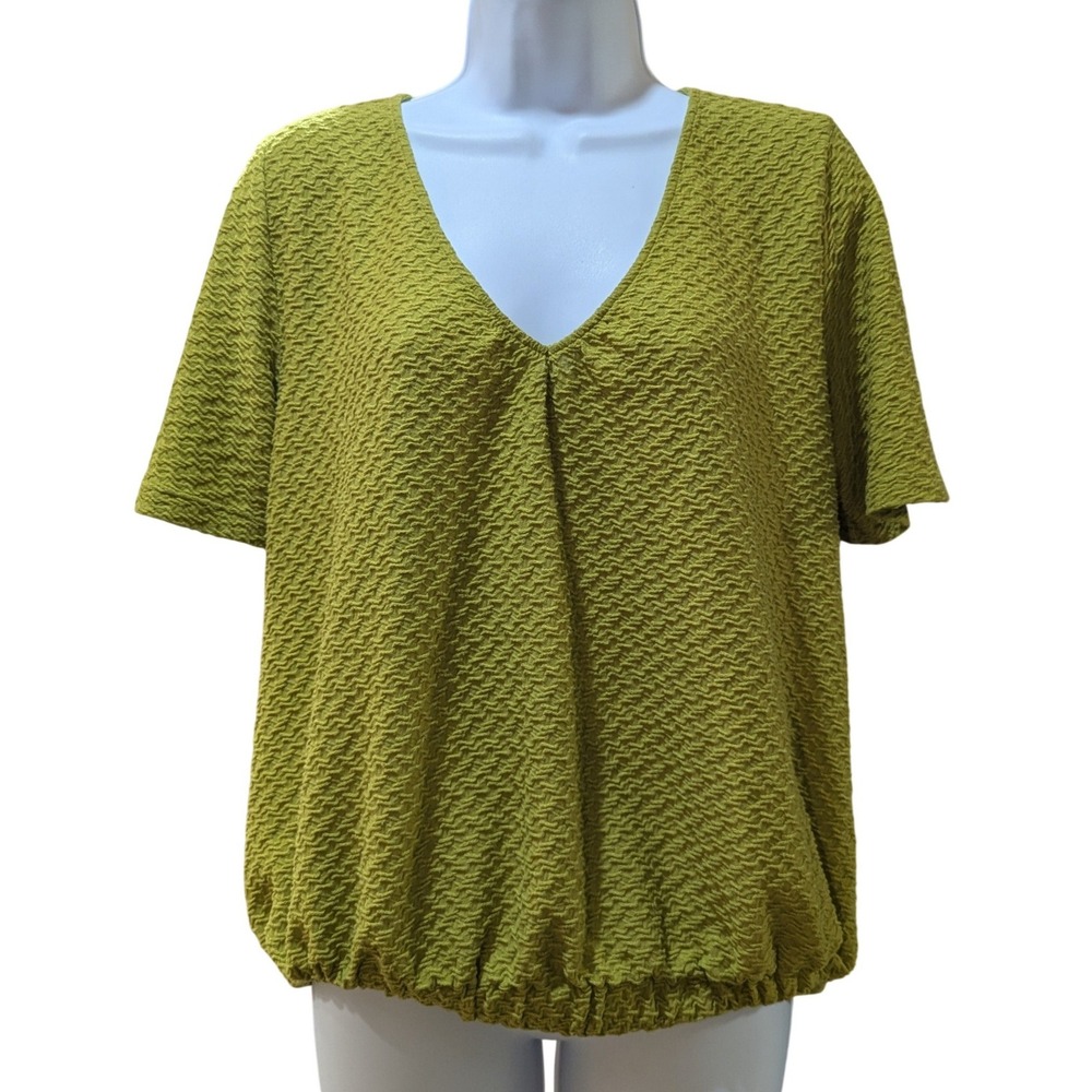 Anthropologie Sunday in Brooklyn Sidonie V-Neck Chartreuse Textured Blouse Small